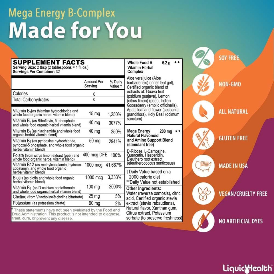 Liquidhealth Children Focus & Energy Liquid Vitamin Bundle With Attention Teens & Kids, Mega Energy B-Complex Supplement - Liquid Vitamins For Kids, Improve Child'S Concentration, Mood & Boosts Energy