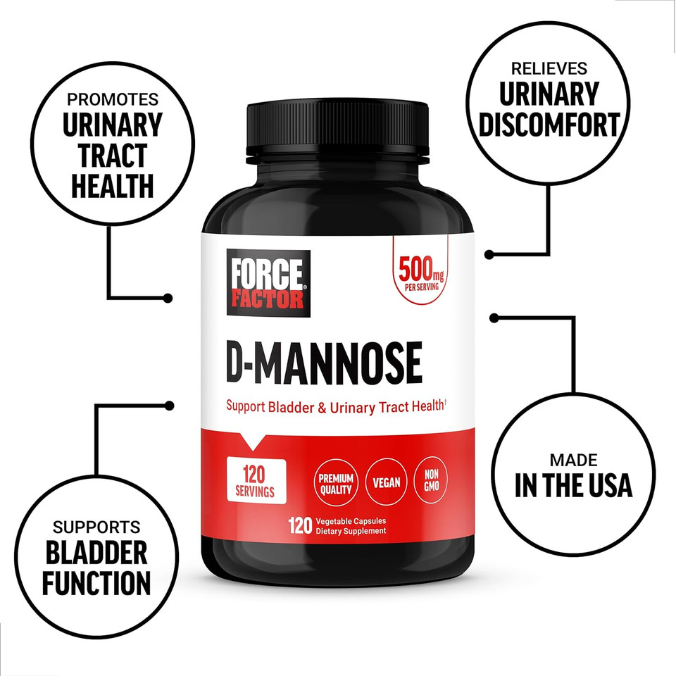 Force Factor D Mannose, D-Mannose 500Mg Supplement To Support Urinary Tract Health For Women And Men, Bladder Control Supplements, Premium Quality, Vegan, Non-Gmo, 120 Capsules