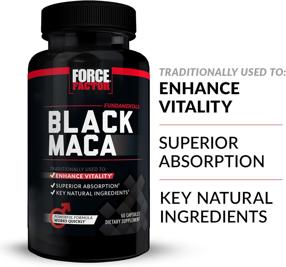 Force Factor Black Maca Root, 3-Pack, Vitality Supplement For Men With Superior Absorption And Power, Natural Maca Negra Extract, Fundamentals Series, 1000Mg, 180 Capsules