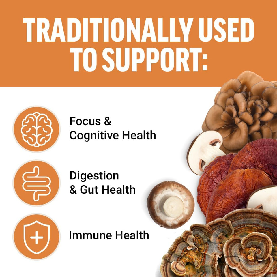 Force Factor Modern Mushrooms Capsules, Mushroom Supplement With Lions Mane, Turkey Tail, & Cordyceps To Support Energy, Focus, Immunity, & Digestion, 90 Vegetable Capsules