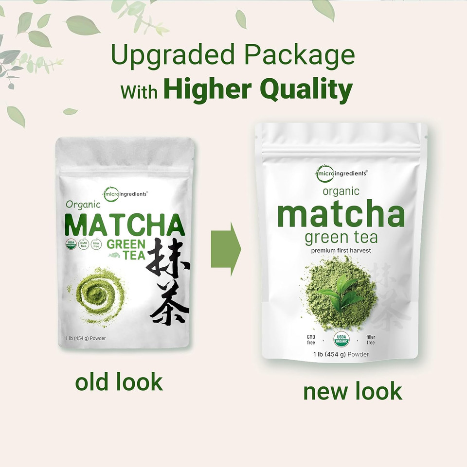Micro Ingredients Organic Matcha Green Tea Powder, 1Lb | Premium First Harvest Japanese For Daily Beverage | 100% Pure Culinary Grade | No Sugar, Eco-Friendly Recyclable Bags