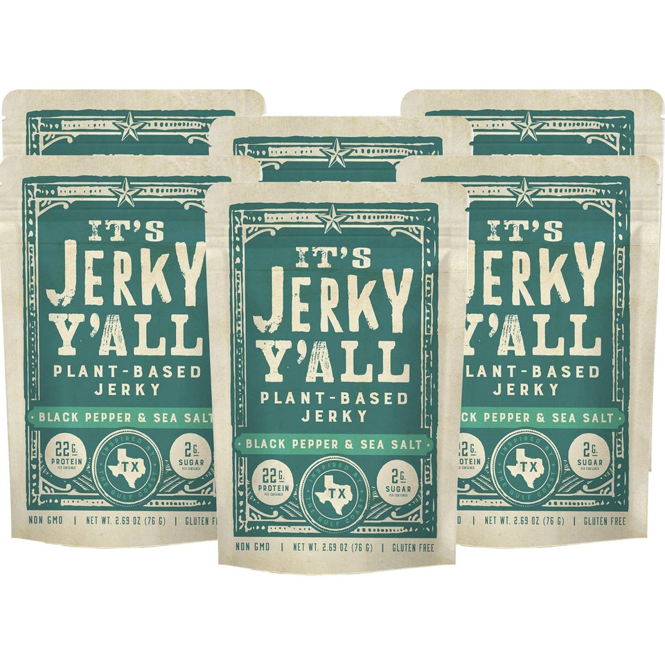 It'S Jerky Y'All Plant Based Jerky Sea Salt & Pepper | Beyond Tender And Tasty Vegan Snacks | Non-Gmo, Gluten Free, Vegetarian (6 Pack)