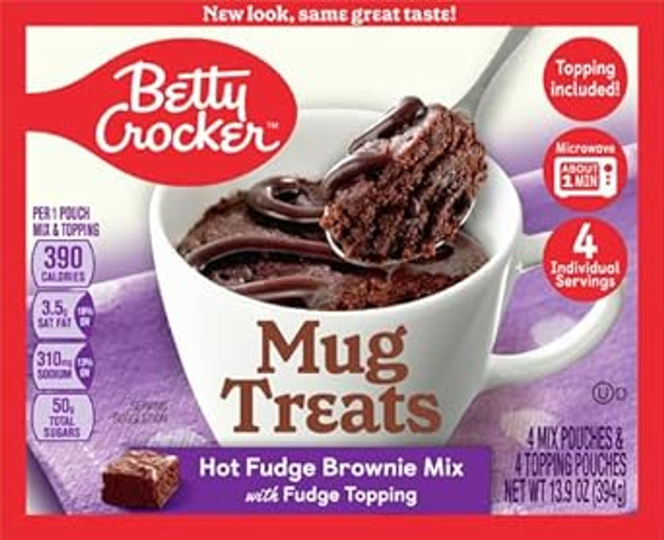 Betty Crocker Mug Treats Hot Fudge Brownie Mix With Fudge Topping, 4 Servings, 13.9 Oz