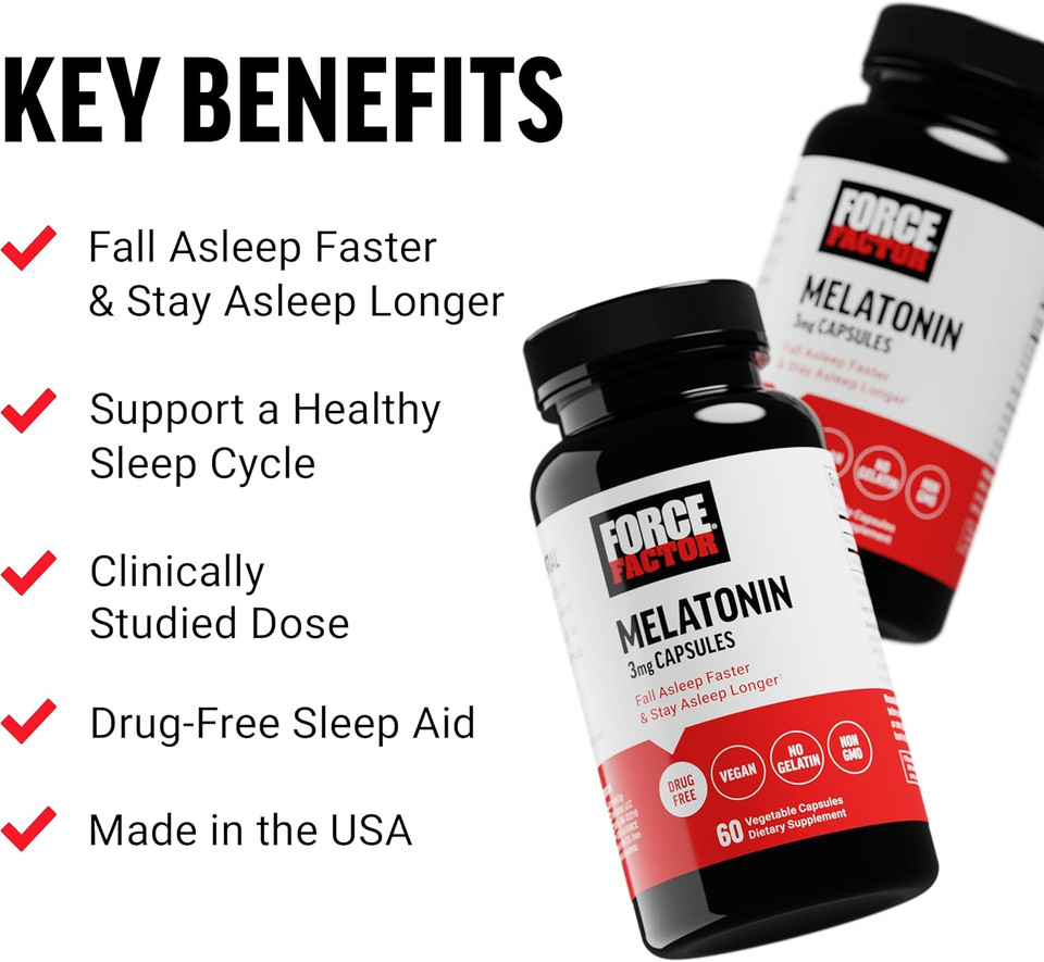 Force Factor Melatonin 3Mg, Drug-Free Supplement, Vegan, Non-Gmo, 60 Vegetable Capsules