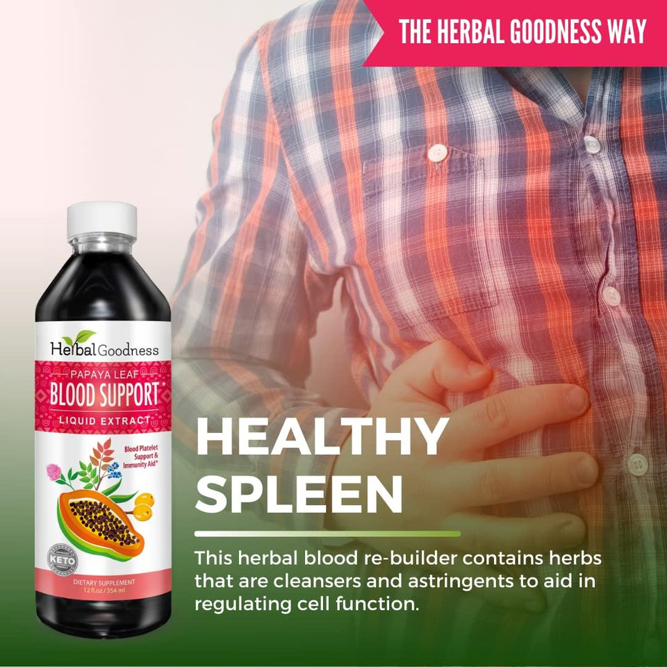 Papaya Leaf Blood Support Liquid - 15X Strength - Papaya Leaf Extract - Healthy Platelets, Blood Cleanse, Digestion, Papaya Enzyme -12Oz Liquid - Herbal Goodness (1 Bttl)