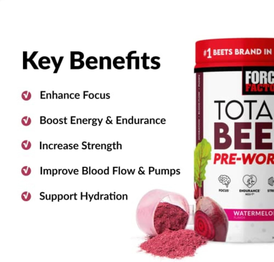 Force Factor Total Beets Pre-Workout Powder To Boost Energy & Endurance, Increase Strength, And Improve Blood Flow And Pumps, Nitric Oxide Supplement With Beet Root Powder, Fruit Punch, 30 Servings Force Factor Total Beets Pre-Workout Powder To Boost Energy & Endurance, Increase Strength, And Improve Blood Flow And Pumps, Nitric Oxide Supplement With Beet Root Powder, Fruit Punch, 30 Servings