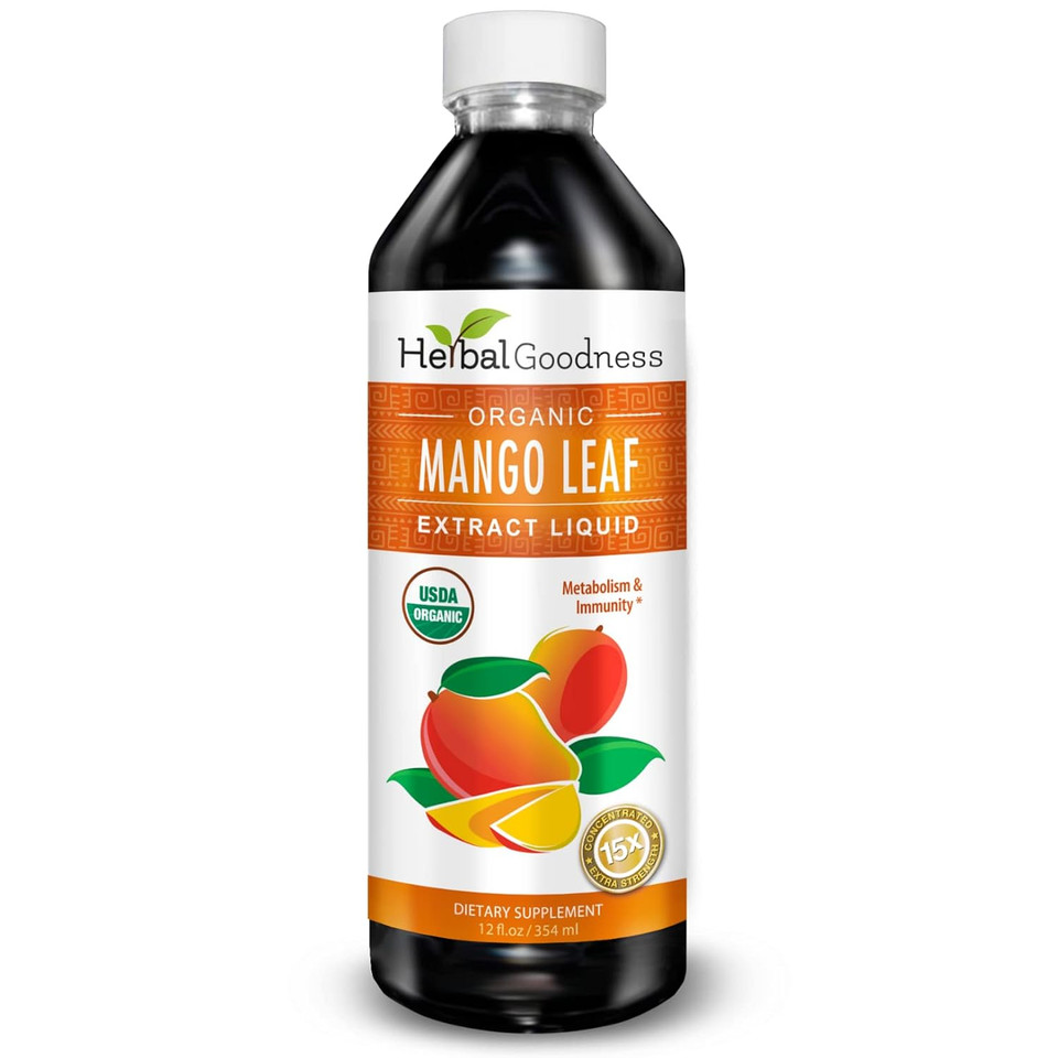 Mango Leaf Extract Liquid Organic - African Mango, Black Mango - Gut, Immunity, Digestive Support, General Wellness - Natural Supplements -12Oz Btl - Herbal Goodness Mango Leaf Extract Liquid Organic - African Mango, Black Mango - Gut, Immunity, Digestive Support, General Wellness - Natural Supplements -12Oz Btl - Herbal Goodness