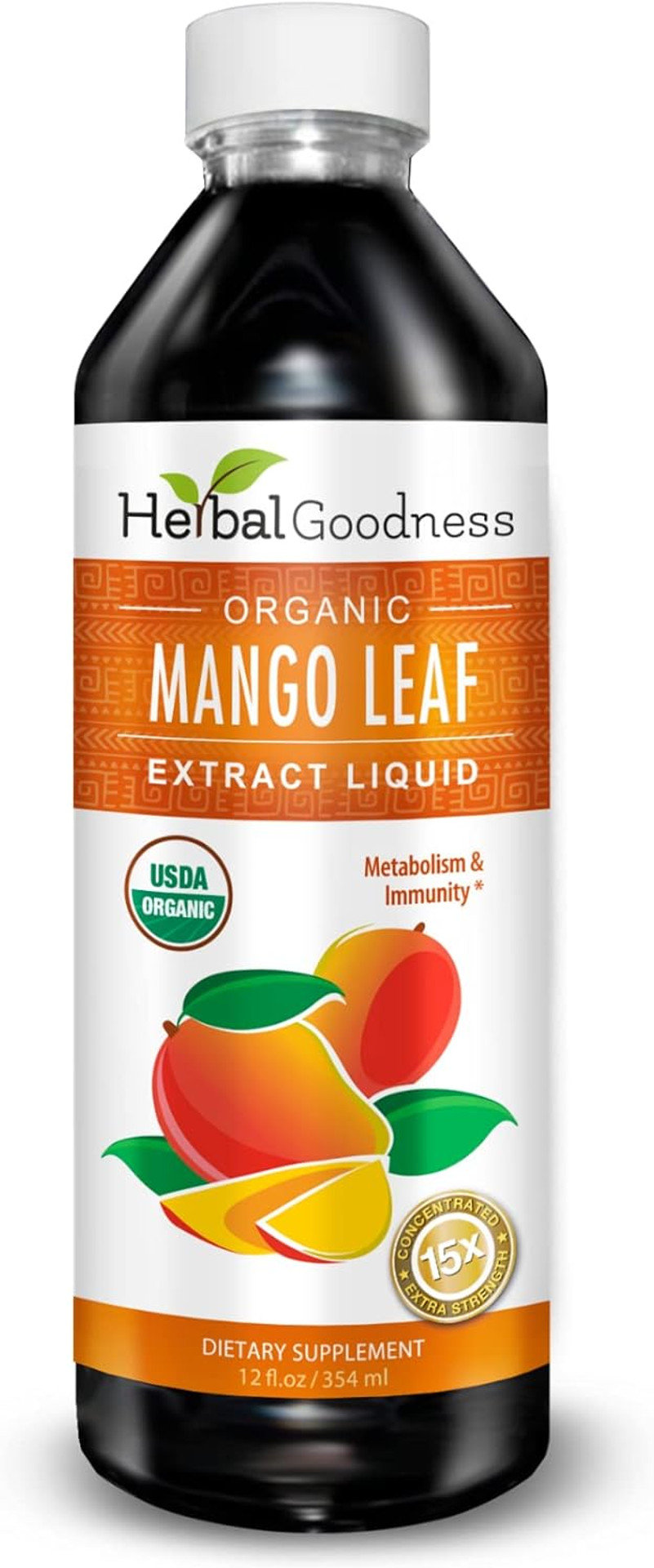 Mango Leaf Extract Liquid Organic - African Mango, Black Mango - Gut, Immunity, Digestive Support, General Wellness - Natural Supplements -12Oz Btl - Herbal Goodness