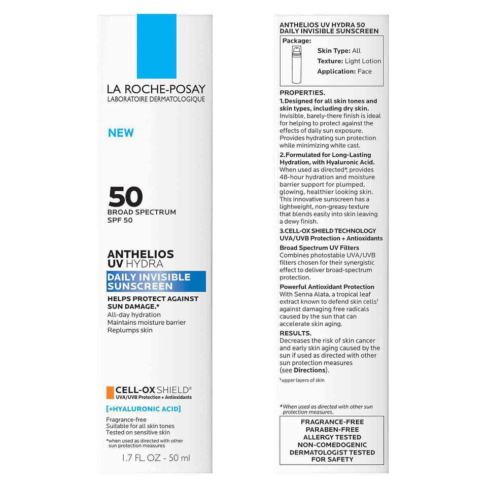 La Roche-Posay Anthelios Uv Hydra Sunscreen Spf 50, | Daily Hydrating Sunscreen With Hyaluronic Acid For Hydrated, Healthier-Looking Skin With Invisible Spf Protection | Fragrance Free