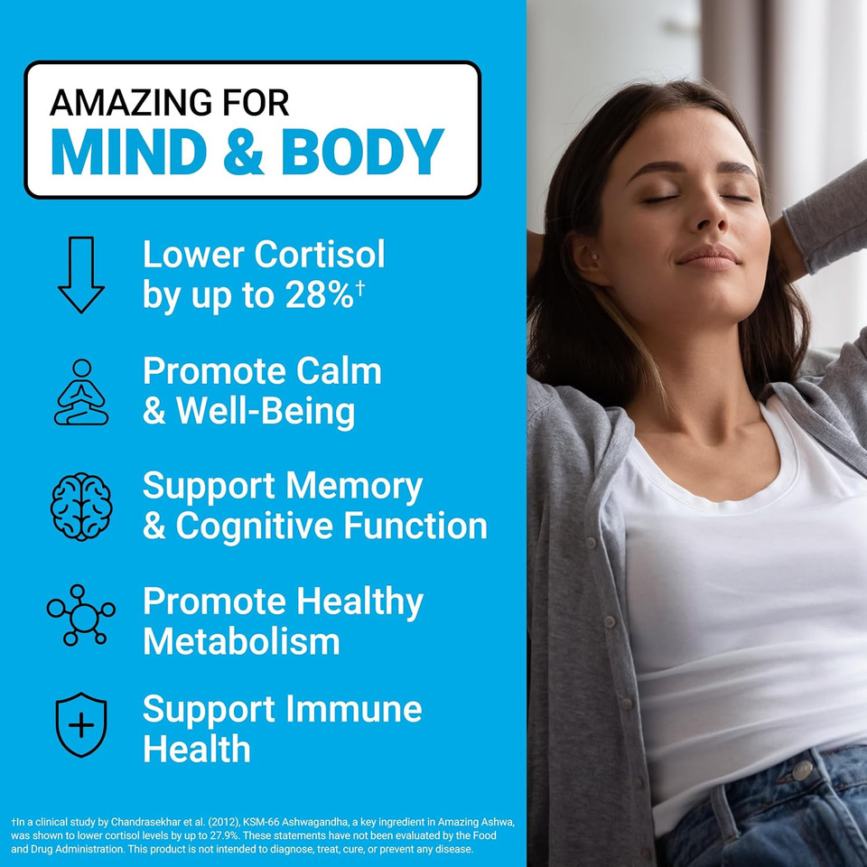 Force Factor Amazing Ashwa For Stress Relief, Memory, Focus, And Immune Support Health, Ashwaganda Supplement With Ksm-66 Ashwagandha For Stress, 180 Soft Chews