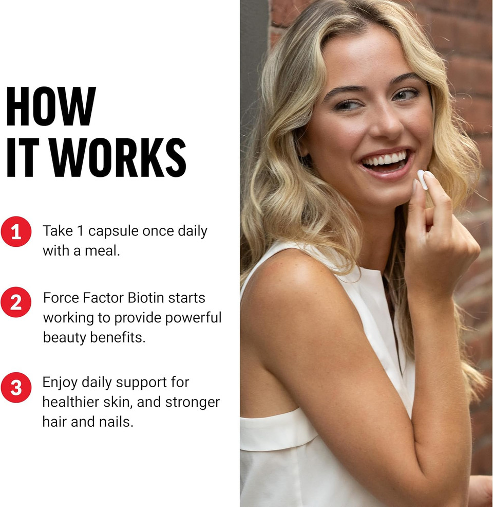 Force Factor Biotin 10000Mcg, Biotin Supplement For Healthier Hair, Skin, And Nails, Hair Growth Supplement With Biotin Vitamins, Vegan Biotin, Non-Gmo, 100 Vegetable Capsules