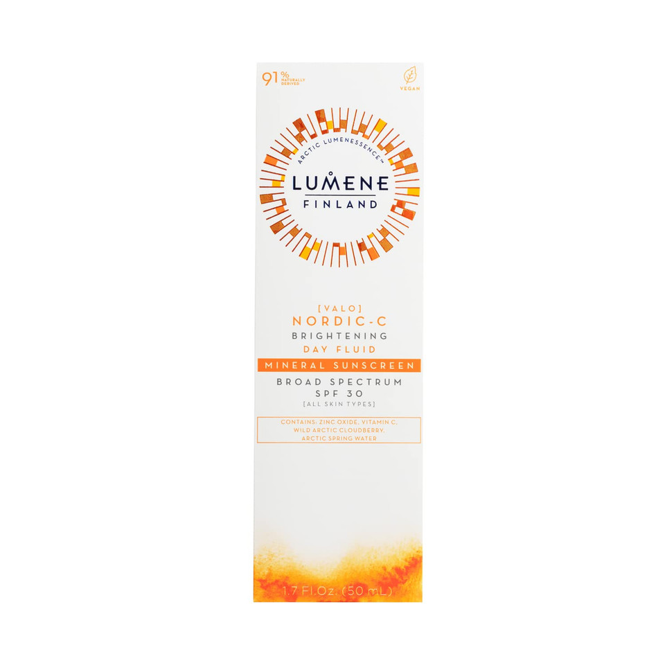 Lumene Nordic-C Radiance Flash Day Fluid Sun Protection - Spf 30 Zinc Oxide Mineral Sunscreen With Vitamin C - Face Sunscreen For All Skin Types (50Ml)