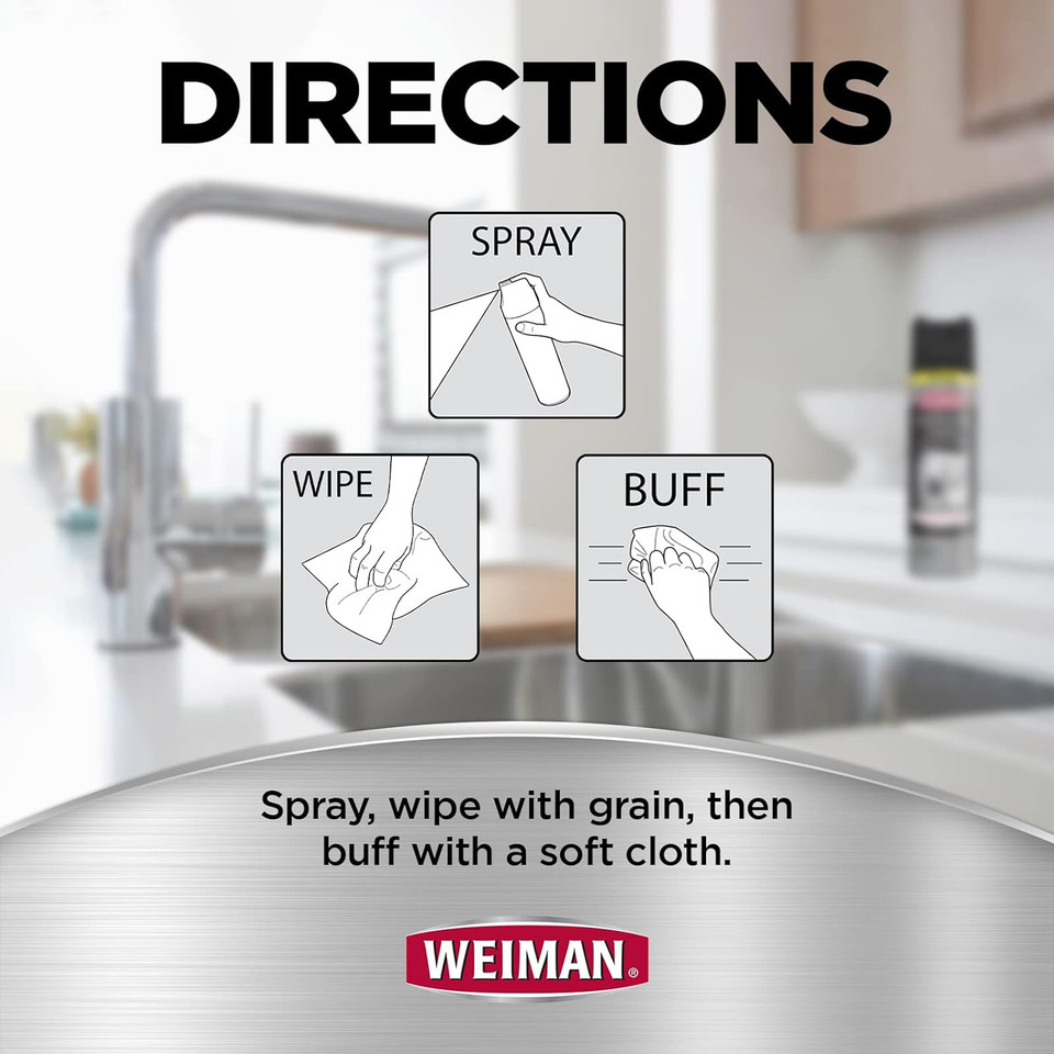 Weiman Stainless Steel Cleaner & Polish Streak-Free Shine - For Refrigerators, Oven, Dishwasher, Stove - 2 Pack Aerosol Spray With Microfiber Cloth Included