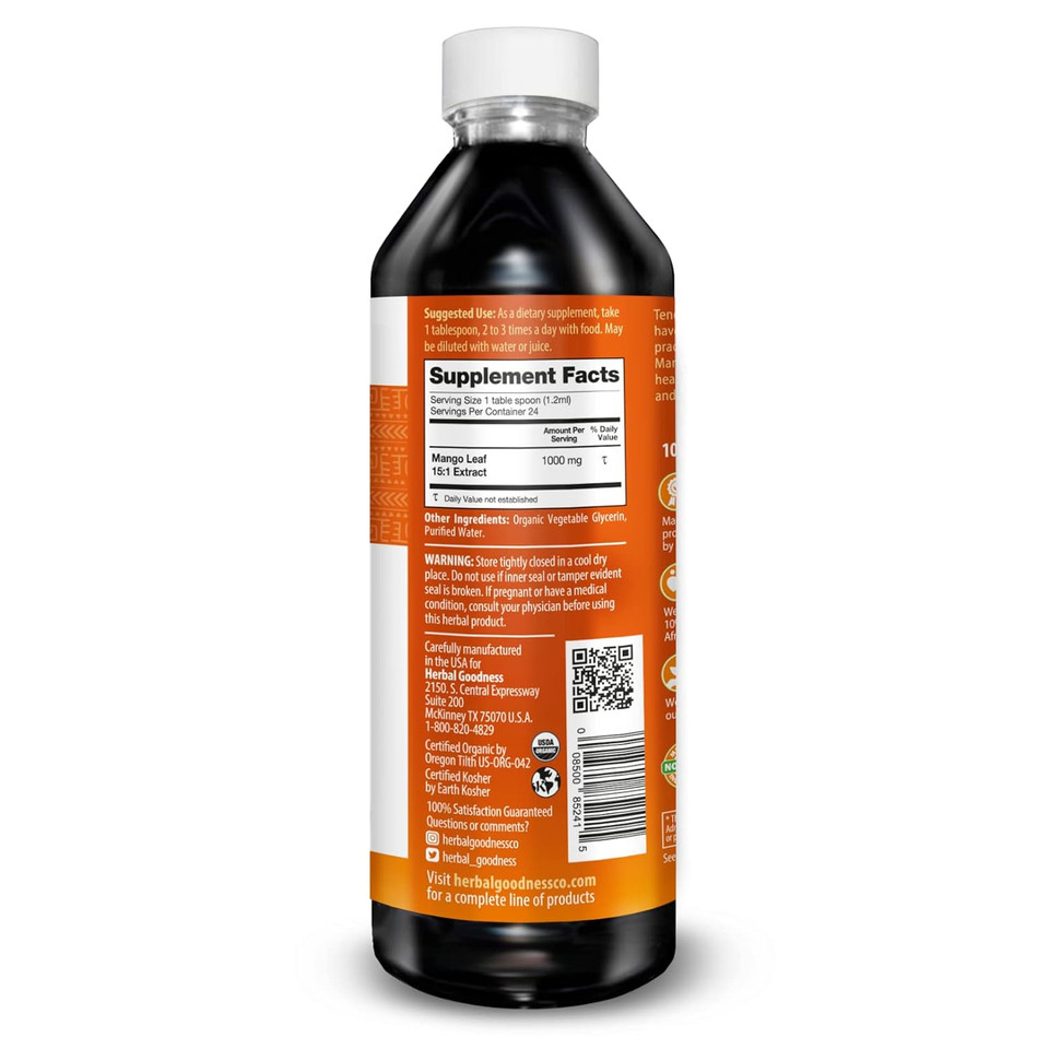 Mango Leaf Extract Liquid Organic - African Mango, Black Mango - For Metabolism, Gut, Immunity, General Wellness - Natural Supplements -1Oz Btl - Herbal Goodness (Pack Of 1)