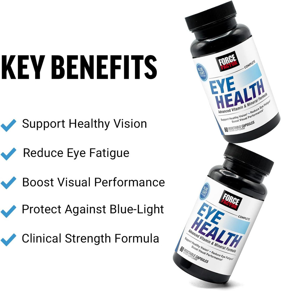 Force Factor Complete Eye Health, Clinical Strength Eye Vitamins With Lutein & Zeaxanthin To Support Vision, Eye Function, And Blue-Light Protection, Eye Health Supplements For Adults, 60 Capsules