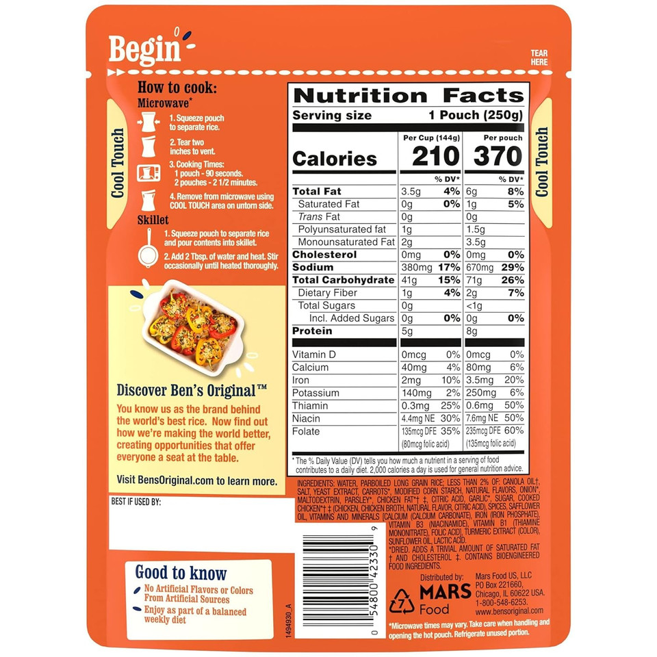 Ben'S Original Ready Rice Roasted Chicken Flavored Rice, Easy Dinner Side, 8.8 Oz Pouch (Pack Of 6)