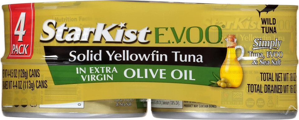 Starkist E.V.O.O. Solid Yellowfin Tuna In Extra Virgin Olive Oil, 4.5 Oz, Pack Of 4
