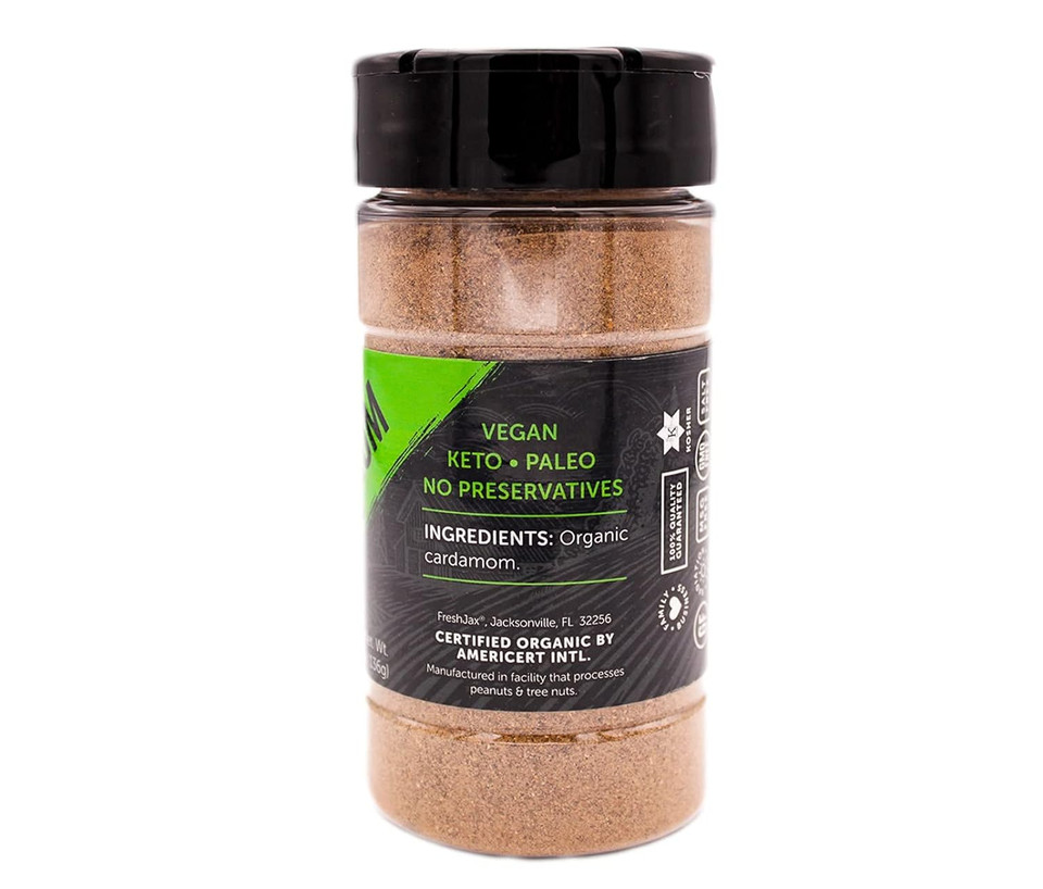 Freshjax Organic Ground Cardamom Spice (4.8 Oz Bottle) Non Gmo, Gluten Free, Keto, Paleo, No Preservatives Cardamom Powder | Handcrafted In Jacksonville, Florida
