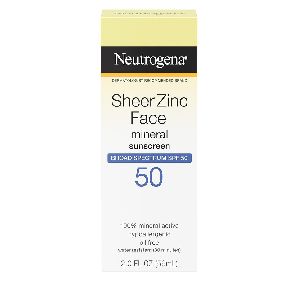 Neutrogena Sheer Zinc Oxide Dry-Touch Face Sunscreen With Broad Spectrum Spf 50, Oil-Free, Non-Comedogenic & Non-Greasy Mineral Sunscreen, 2 Fl. Oz