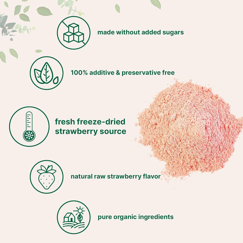 Organic Strawberry Powder, 1 Lb | 100% Natural Fruit Powder | Freeze-Dried Strawberries Source | No Sugar & Additives | Great Flavor For Drinks, Smoothie, & Beverages | Non-Gmo & Vegan Friendly