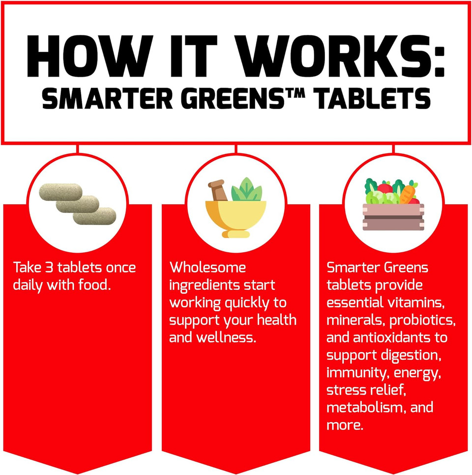 Force Factor Smarter Greens Tablets, Greens Supplement With 25+ Superfoods And Antioxidants To Improve Digestion, Reduce Stress, Strengthen Immunity, And Support Metabolism, 90 Tablets