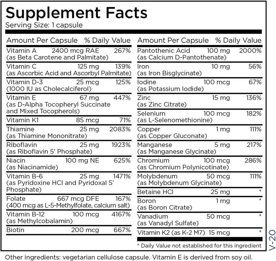 Metabolic Maintenance The Big One With Iron - Vitamin A, Vitamin B, Folate Daily Multivitamin - Contains Trace Minerals + Iron In Bioavailable Forms (90 Capsules)