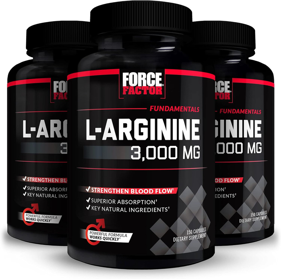 Force Factor L-Arginine,3-Pack,Nitric Oxide Supplement With Bioperine To Help Build Muscle & Support Stronger Blood Flow,Circulation,Nutrient Delivery,& Pumps,L-Arginine 3000Mg,3G,450 Capsules