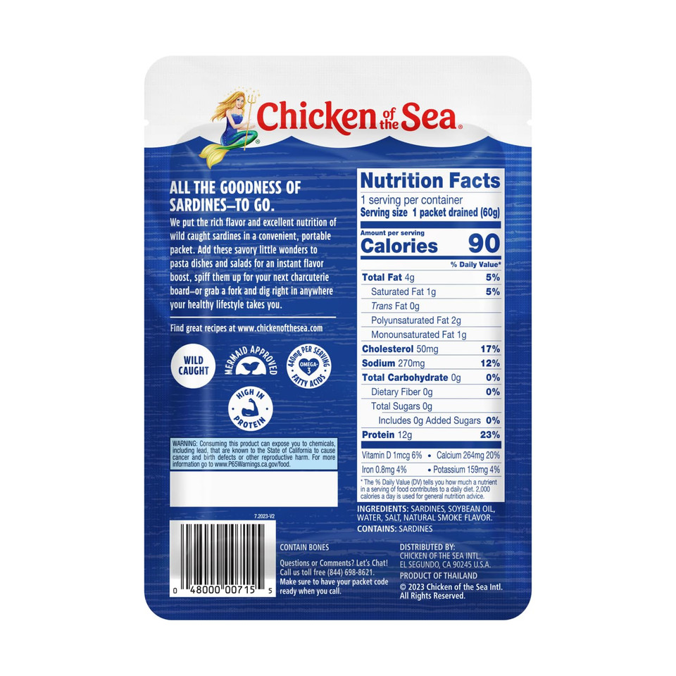 Chicken of the Sea Sardines in Oil, Wild Caught, 3.53 oz. Packet (Pack of 36)