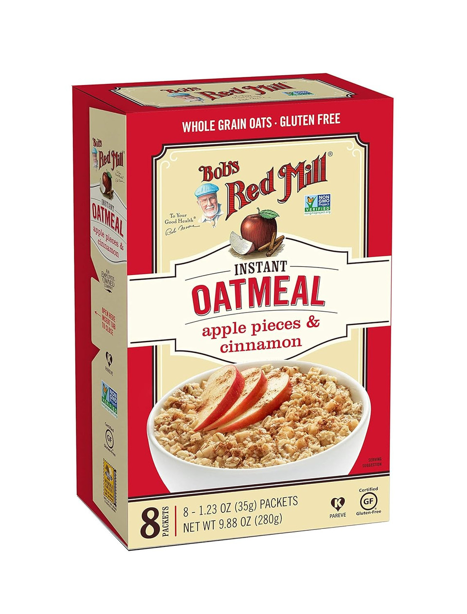 Bob'S Red Mill Instant Oatmeal Packets, Apple Pieces & Cinnamon, 8 Packets Total (1 Box/8 Packets Per Box), Non-Gmo, Gluten Free, 100% Whole Grain