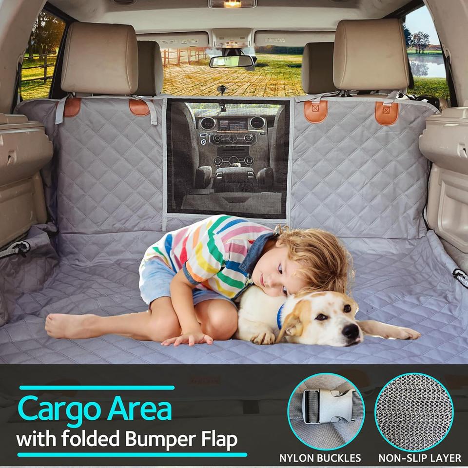 Dog Car Seat Cover For Back Seat, 100% Waterproof Dog Car Hammock With Mesh Window, Scratchproof Truck Back Seat Cover For Dogs, Durable Dog Car Seat Covers (Grey, X-Large (60" W X 64" L))