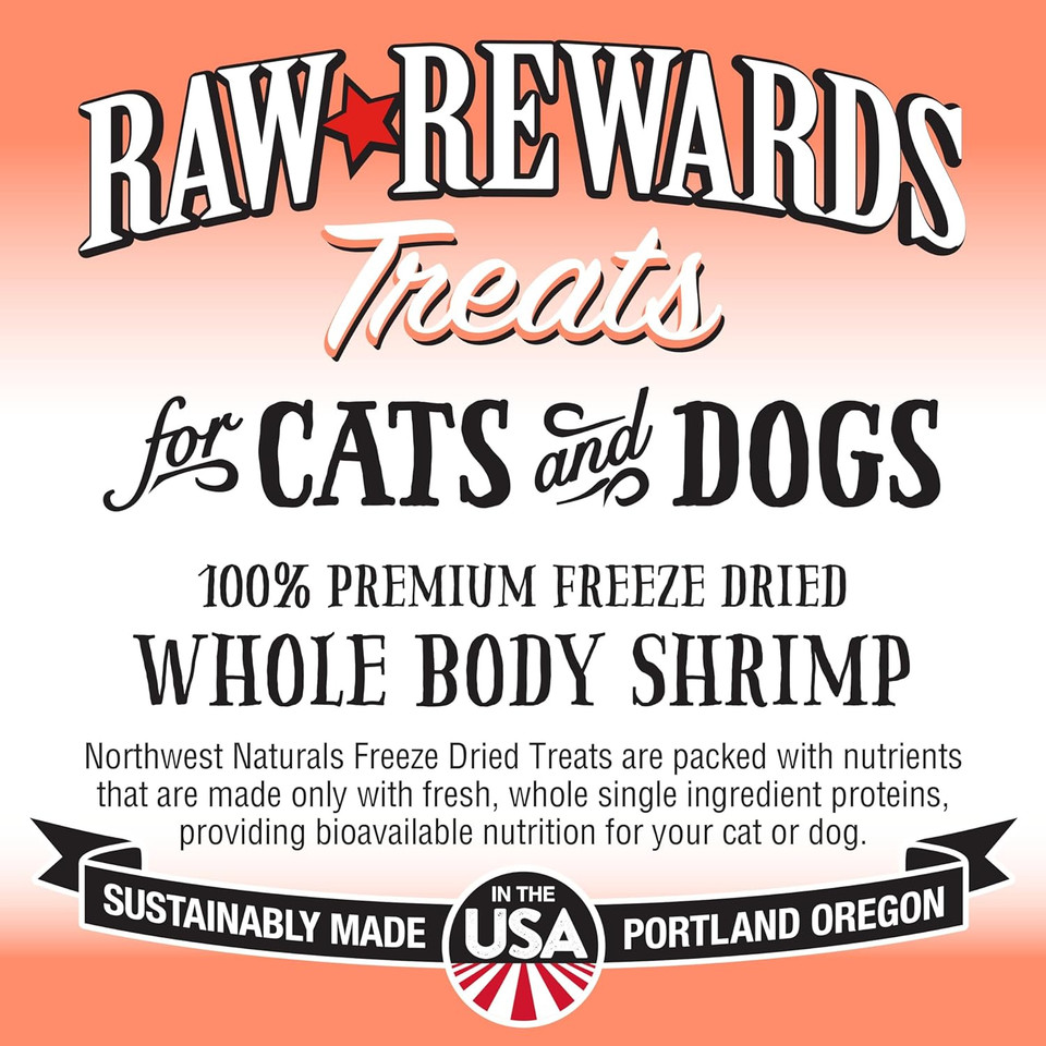 Northwest Naturals Raw Rewards Freeze-Dried Shrimp Treats For Dogs And Cats - Bite-Sized Pieces - Healthy, 1 Ingredient, Human Grade Pet Food, All Natural - 1 Oz (Packaging May Vary)