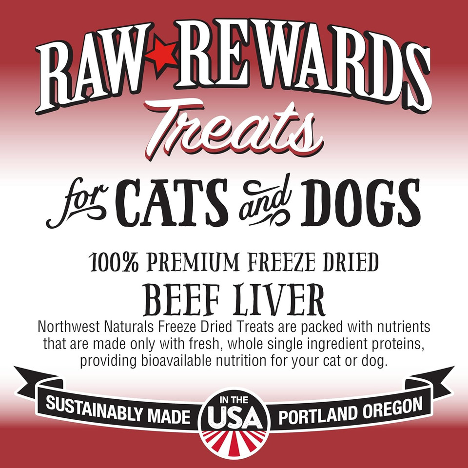 Northwest Naturals Raw Rewards Freeze-Dried Beef Liver Treats for Dogs and Cats - Bite-Sized Pieces - Healthy, 1 Ingredient, Human Grade Pet Food, All Natural - 10 Oz (Packaging May Vary)