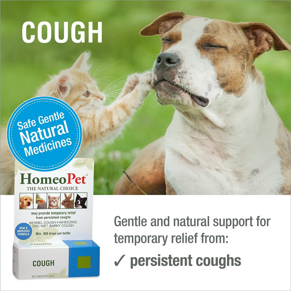 Homeopet Cough, Natural Cough Supplement For Dogs, Cats, And Other Pets, Safe And Gentle Cough Medicine, 15 Milliliters