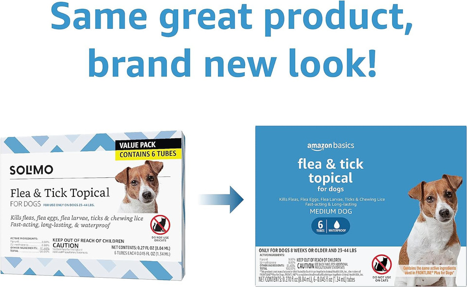 Amazon Basics Flea and Tick Topical Treatment for Medium Dogs (23-44 pounds), 6 Count (Previously Solimo)