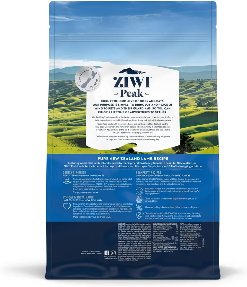 ZIWI Peak Air-Dried Dog Food  All Natural, High Protein, Grain Free and Limited Ingredient with Superfoods (Lamb, 2.2 lb)