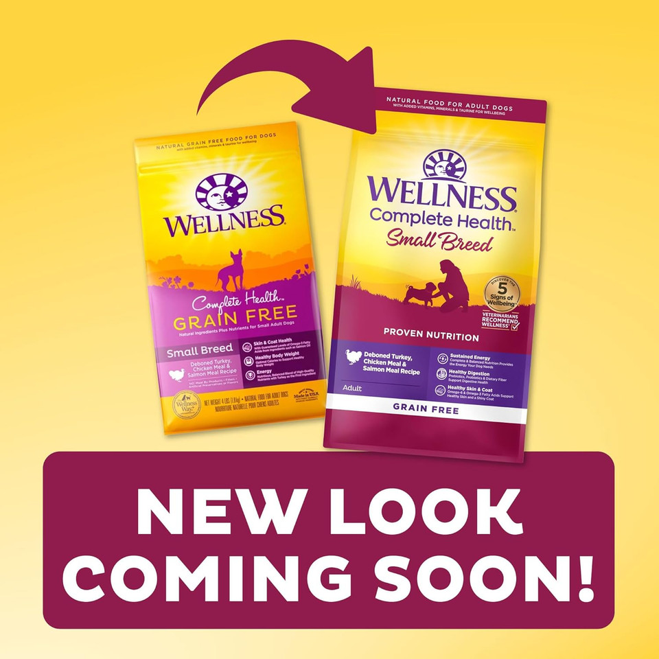 Wellness Complete Health Grain-Free Small Breed Dry Dog Food, Natural Ingredients, Made In Usa With Real Turkey, For All Lifestages (Turkey, Chicken & Salmon, 4-Pound Bag)