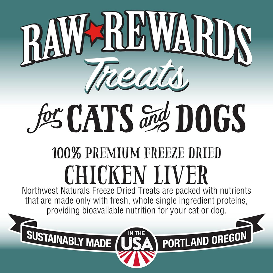 Northwest Naturals Raw Rewards Freeze-Dried Chicken Liver Treats For Dogs And Cats - Bite-Sized Pieces - Healthy, 1 Ingredient, Human Grade Pet Food, Natural - 3 Oz (Pack Of 3) (Packaging May Vary)