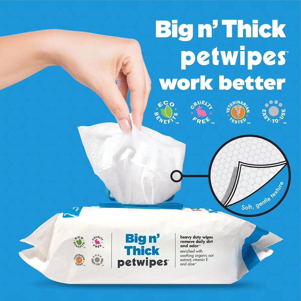 Petkin Large Pet Wipes For Dogs And Cats, 200 Count, Organic Oat Extract, Moistened With Gentle Cleaning Formula, Ideal For Home Or Travel
