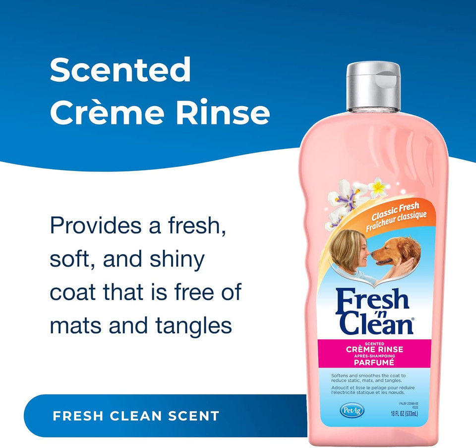 Pet-Ag Fresh N Clean Scented Creme Rinse Conditioner, Classic Fresh Scent - 18 Oz - Reduces Mats And Tangles With Vitamin E & Aloe Vera - Strengthens & Repairs Coats - Soap Free