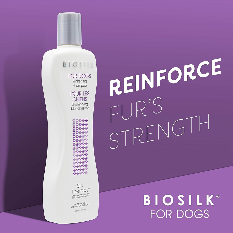 Biosilk For Dogs Silk Therapy Whitening Shampoo | Best Brightening Dog Shampoo For White Dogs To Keep A Clean, White Coat, 12 Oz Shampoo Bottle For All Dogs, Pack Of 2