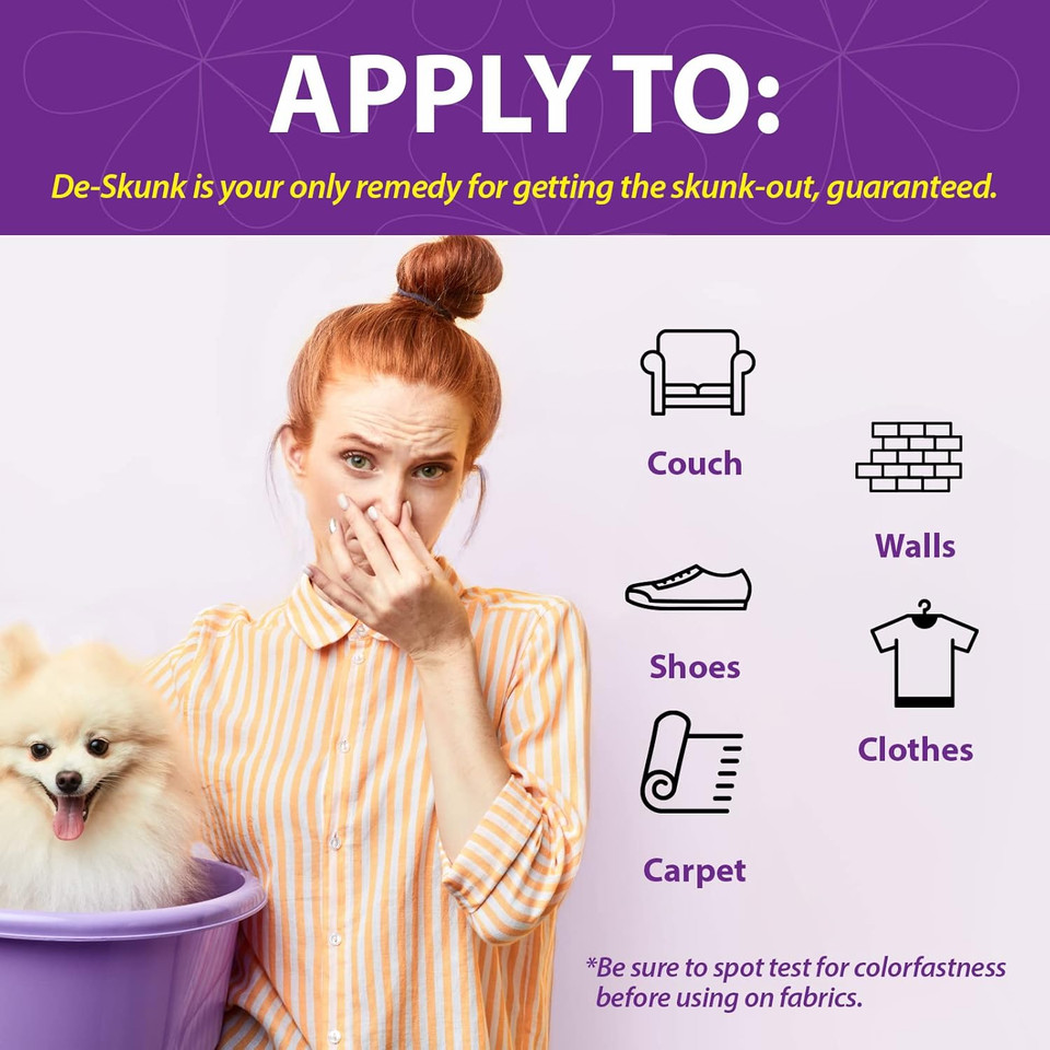 Odor Destroying Shampoo For Dogs, 32 Oz.  Formulated With Powerful De-Greasers, Skunk Odor Remover For Pets, Carpet, Furniture And More  Removes Skunk Smell Fast, Clear, (Fg00065)