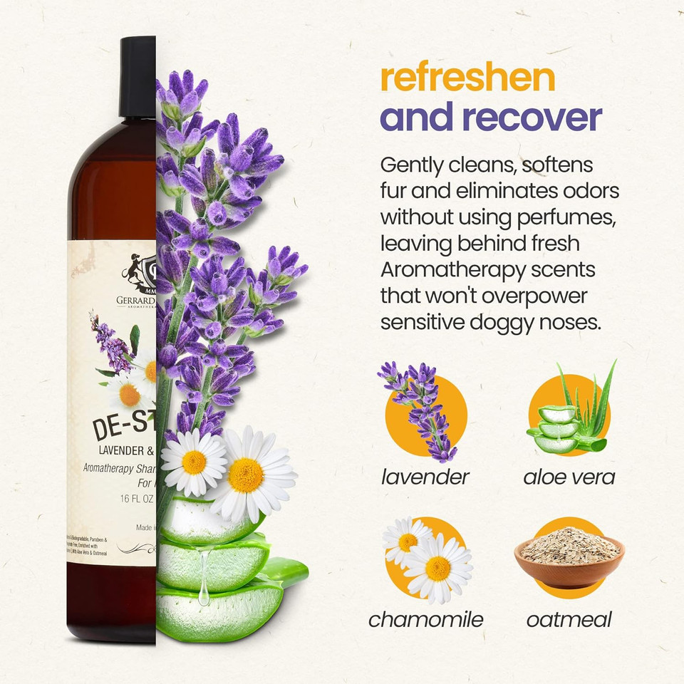 Lavender & Chamomile Aromatherapy Shampoo & Conditioner For Pets, Medicated Oatmeal Dog Shampoo & Pet Odor Eliminator - 16 Fl Oz (473 Ml)