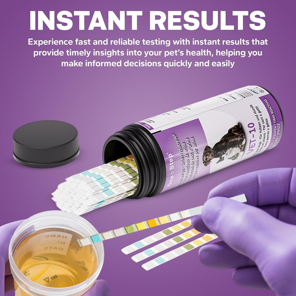 One Step Pet Urine Testing Strips, 50 x Urinalysis Parameter Tests for Dogs, Cats, Vets, Accurate Testing for Veterinarians, Detects UTI, Diabetes, Bladder, Kidney, Liver, SG, pH, Glucose