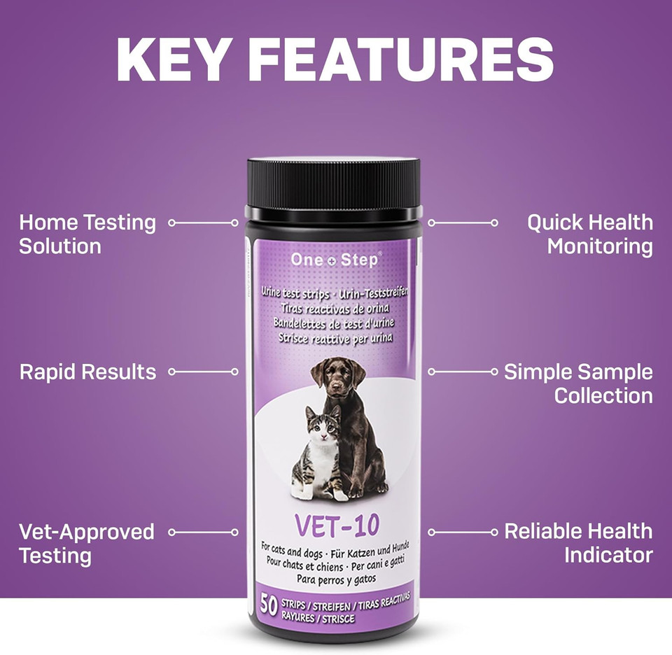 One Step Pet Urine Testing Strips, 50 x Urinalysis Parameter Tests for Dogs, Cats, Vets, Accurate Testing for Veterinarians, Detects UTI, Diabetes, Bladder, Kidney, Liver, SG, pH, Glucose