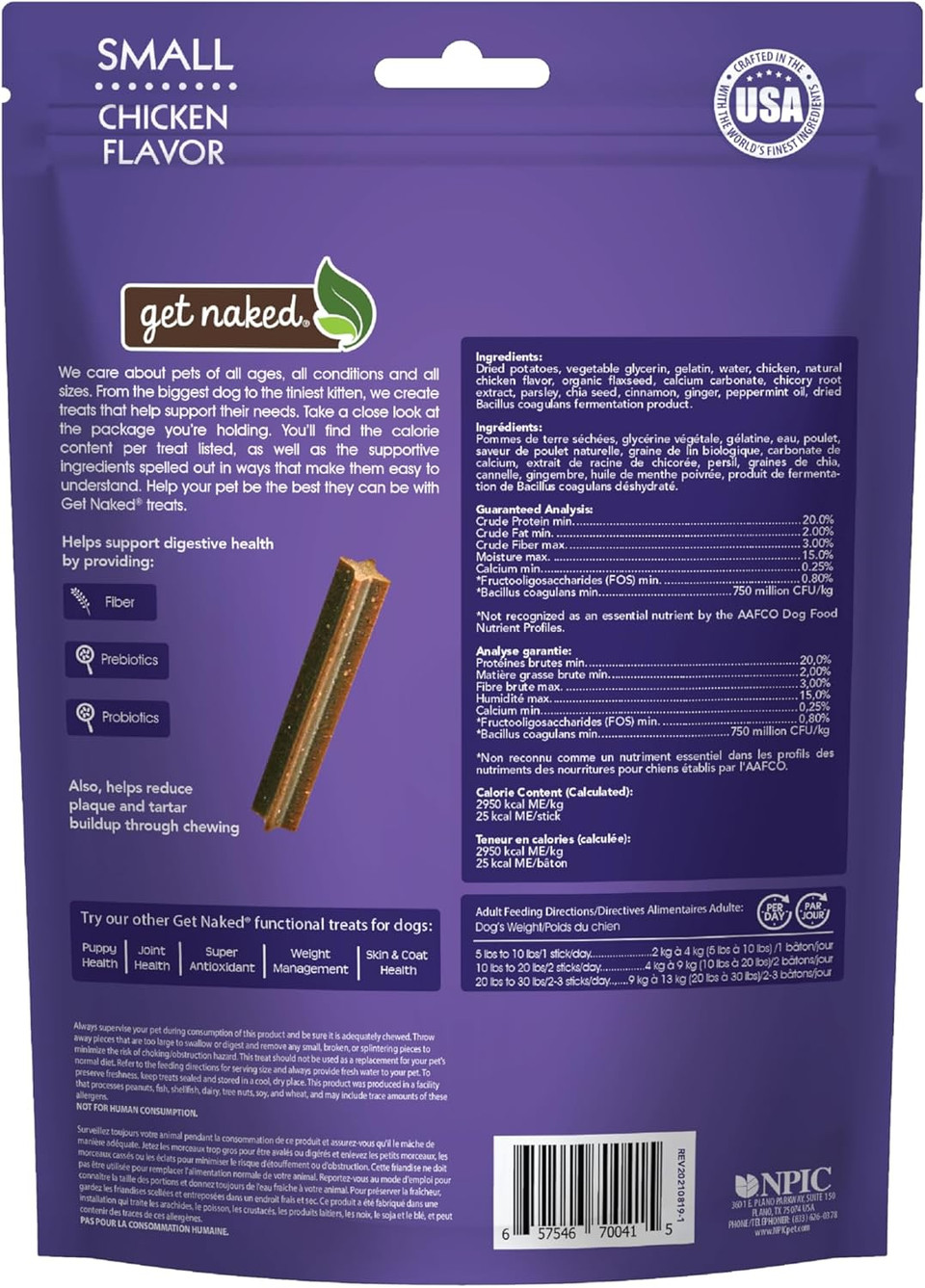Get Naked Grain Free 1 Pouch 6.2 Oz Digestive Health Dental Chew Sticks, Small