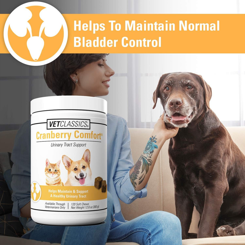 Vet Classics Cranberry Comfort Urinary Tract Pet Supplement For Dogs, Cats  Maintains Dog Bladder Health, Cat Bladder Control  Pet Supplements For Incontinence  120 Soft Chews