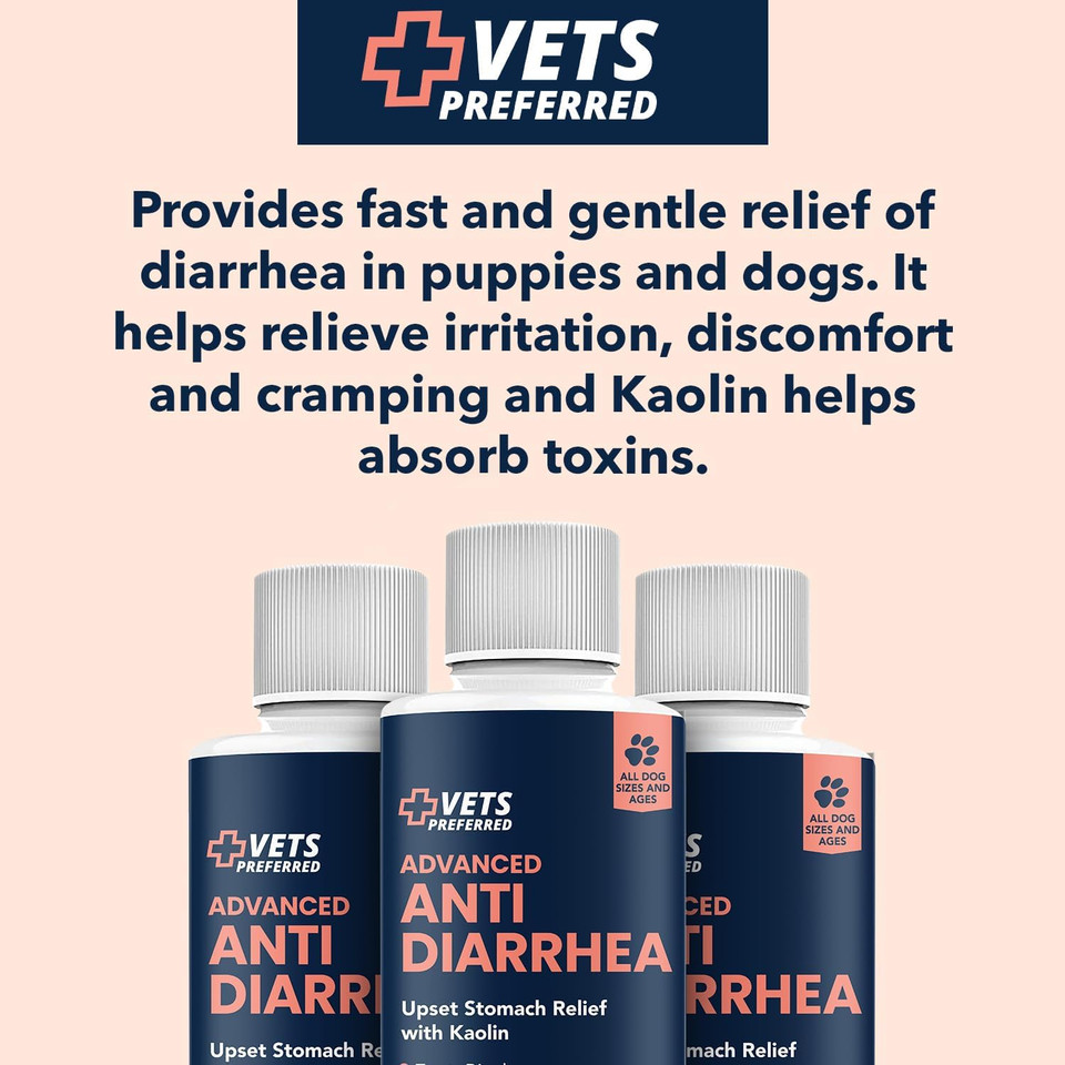 Vets Preferred Anti Diarrhea Liquid For Dogs - Dog Diarrhea Relief With Kaolin (8 Oz.) | Once Every 12 Hours For Dog Diarrhea & Dog Gas Relief