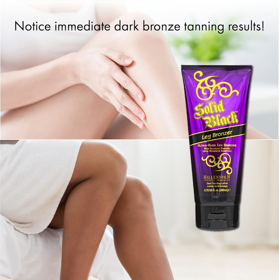 Millennium Tanning Solid Black Leg Bronzer - Tanning Lotion W/Cellulite Fighters, 6.78 Ounces