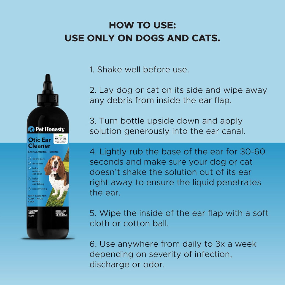 Pet Honesty Otic Dog Ear Cleaner & Ear Health Support - Advanced Solution To Help Reduce Itching, Redness, Odor, Debris & Wax, Irritation & Inflammation - Vet-Recommended For Dogs And Cats - 8 Oz