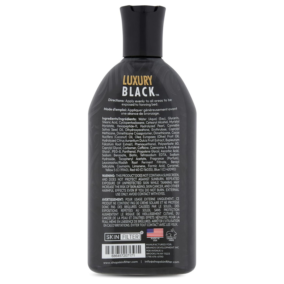 Skin Filter Luxury Black Tanner  Advanced 10,000X Tanning Lotion  Skin-Friendly Tanning Lotion with Anti-Orange Technology  Indoor Tanning Lotion with Tattoo Protection Formula - Black